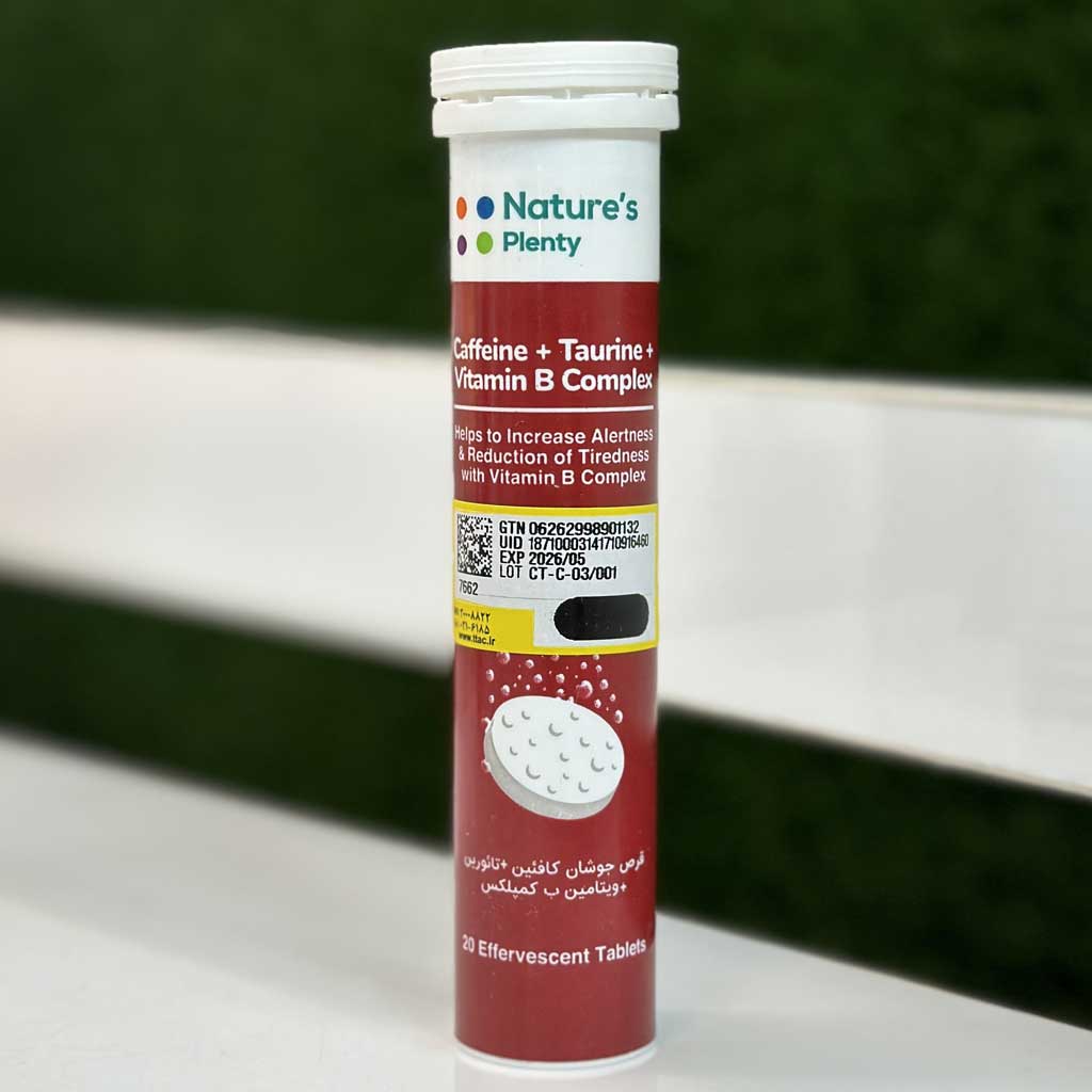 قرص جوشان کافئین، تائورین و ویتامین B کمپلکس نیچرز پلنتی 20 عددی اورجینال